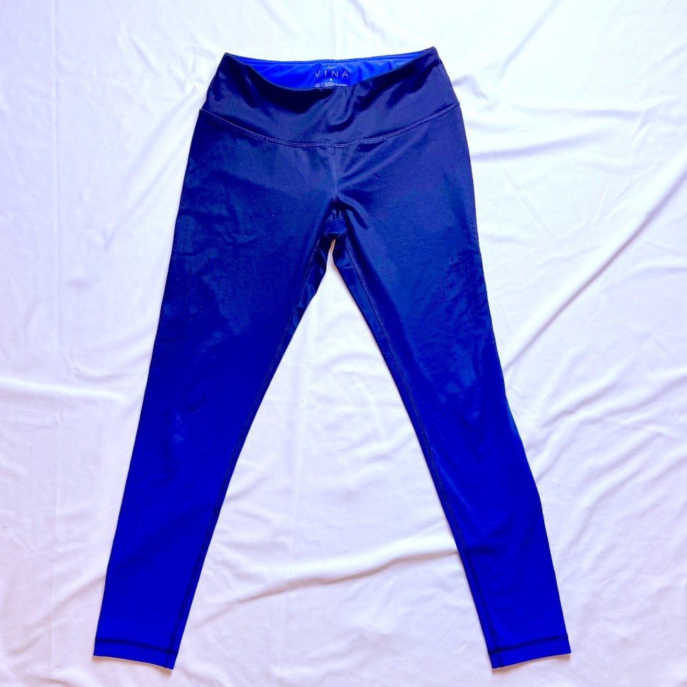 Vina Women’s Blue Ombré Leggings with Mesh Side Detail Activewear Size M